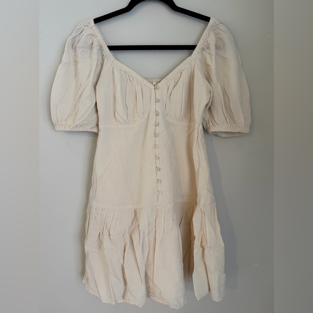NWT American Eagle Beige Puff Sleeve Tiered Milkmaid Dress Size S